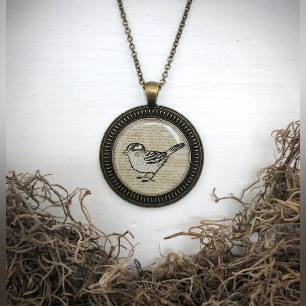 "The Sparrow's Song” Bird Art Print Necklace